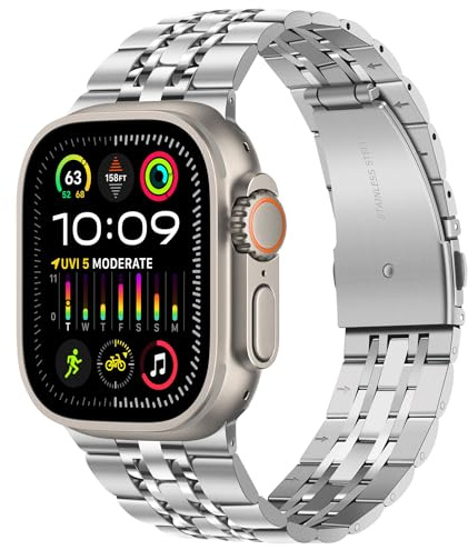 TasikarArmband Kompatibel mit Apple Watch Ultra 3 2 1 Armband 49mm, Massives Edelstah Metall Ersatzarmband Herren Damen Band Kompatibel für Apple Watch Ultra 49mm, Silber