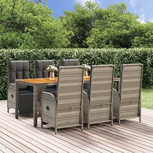 Homgoday Gartenmöbel Set 7-TLG. Garten Essgruppe mit Kissen Sitzgruppe mit Tisch Gartenset Rattanmöbel Sitzgarnitur Stuhl & Tisch für Garten & Terrasse Grau Poly Rattan