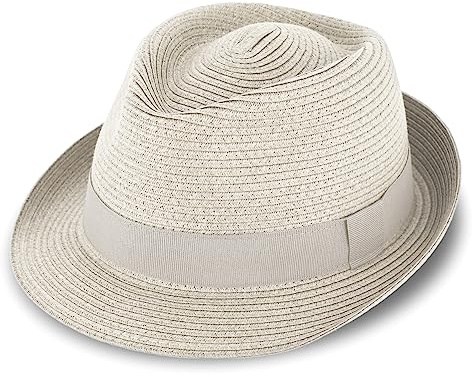 fiebig Jackson Trilby Papierhut mit farbigem Ripsband | Sonnenhut aus 100% Papier | Natur Sommerhut
