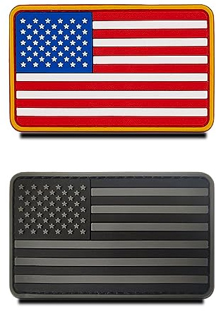 2 stycken PVC-gummi USA-flaggor, tungt robust material, krokbaksida utan ögla, taktiska amerikanska applikationer patch för kläder väskor ryggsäck uniform väst