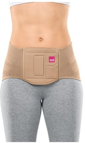 medi Lumbamed Plus Rückenbandage für Damen - Lumbalstützorthese zur Stabilisierung mit Vario-Flex-Pelotte - Farbe: Sand - Größe: V - Feuchtigkeitsregulierend und Atmungsaktiv