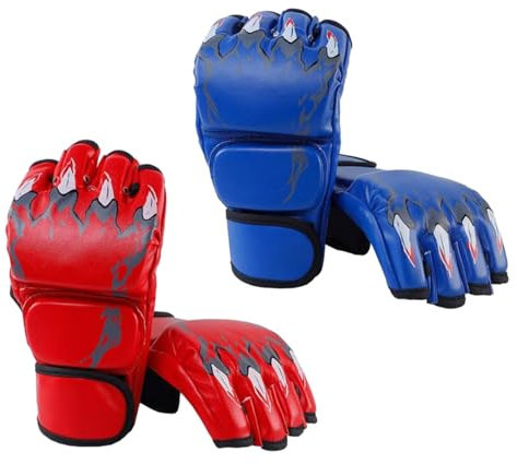 Dickly 2 Paar MMA-Handschuhe, Kampfsporthandschuhe, halbe Finger, Handschuhe, Boxhandschuhe für Boxsack, Rot und Blau