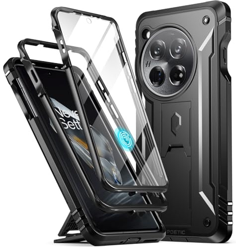 Poetic Revolution Case Compatible with OnePlus 12 5G (2024), Built-in Screen Protector 【Work with Fingerprint ID】, Full Body Rugged Shockproof Protective Cover Case with Kickstand, Black