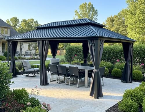 PURPLE LEAF Tonnelle de Jardin Exterieur Aluminium 6 x 3,65 m, Pergola Jardin Exterieur à Double Toit Rigide en Acier Galvanisé, Pavillon Robuste avec Moustiquaire pour Fête, Atelier, Barbecue, Gris