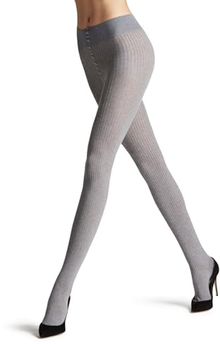 FALKE Damen Strumpfhose Family Rib W Ti Baumwolle einfarbig 1 Stück, Grau Light Grey Melange 3390, 44-46