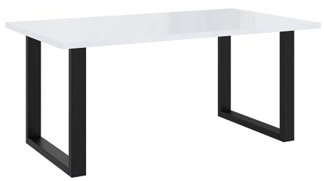 MEBLINI Esstisch Weiß Hochglanz Schwarz Modern - Küchentisch Weiss - Esszimmertisch Gross - Tischplatte 160x90 - Brooklyn - U-Beine - Weiß Hochglanz/Schwarz Matt