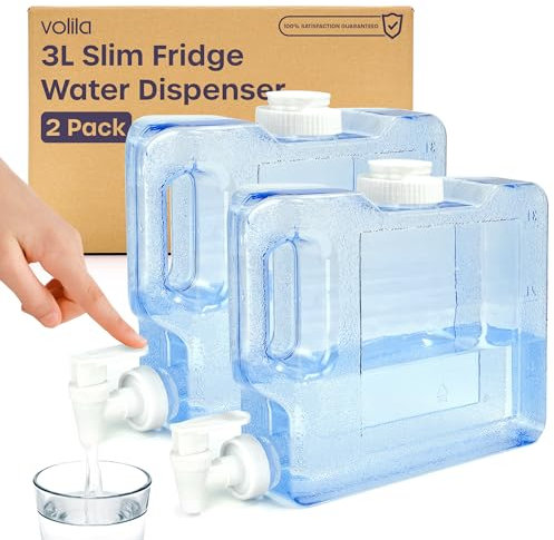 Slim Fridge Water Dispenser - 2 Pack 3L with Tap for Cold Drinks - Reusable for Travel, Camping, Picnic and Outdoor Events