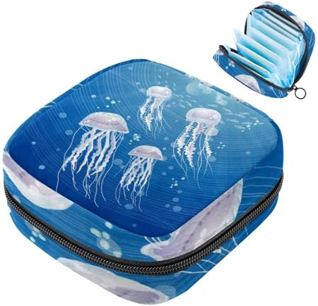 Quallen Light Sea First Period Kit für Mädchen, Tampon-Slipeinlagen, Menstruations-Geldbörse, Stilleinlagen-Halter mit Reißverschluss, hygienischer Serviettenbeutel-Organizer