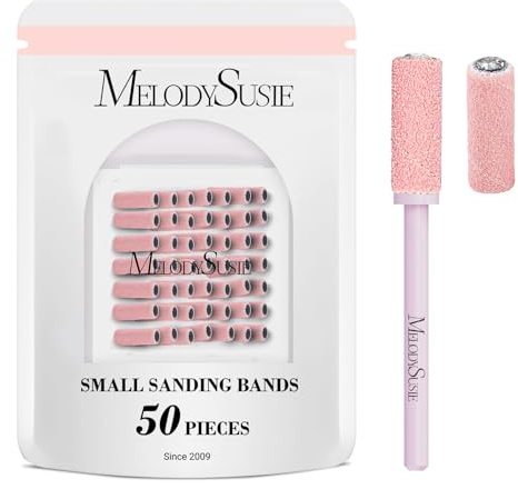 MelodySusie 50 Pièces Embouts pour Ongles, Petites Bandes de Ponçage avec Mèche de 3,1 mm, 240 Grain Ultra Fin Lime à Ongles pour les Ongles en Acrylique