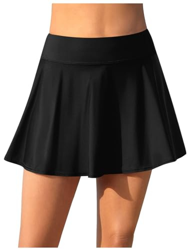 Baderock Damen mit Innenslip Schwarz Elegant Schwimmrock mit Taschen High Waist Boardshorts Badeanzug Sommer Strand Rock Tankini Bottom Bikini Shorts Gummiband A-Linie Minirock Badekleid Swimbottom
