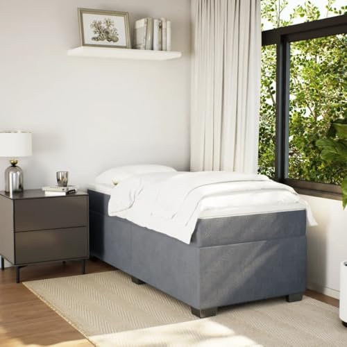 Homgoday Boxspringbett mit Matratze Bettgestell Polsterbett Einzelbett | Doppelbett Bettrahmen Lattenrost Bett ohne kopfteil Bett für Schlafzimmer Dunkelgrau 80x200 cm Samt