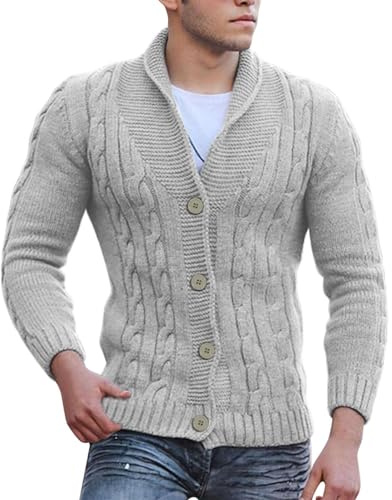 Bauzuoyo Veste en tricot pour homme - Sweat-shirt décontracté avec col en V - Cardigan en maille grossière en laine à manches longues avec boutons - Pull uni pour homme - Veste tricotée chaude pour