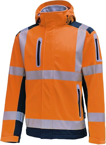 Vizwell Warnschutz Softshelljacke leuchtorange leuchtgelb-marine mit Kapuze vw177t