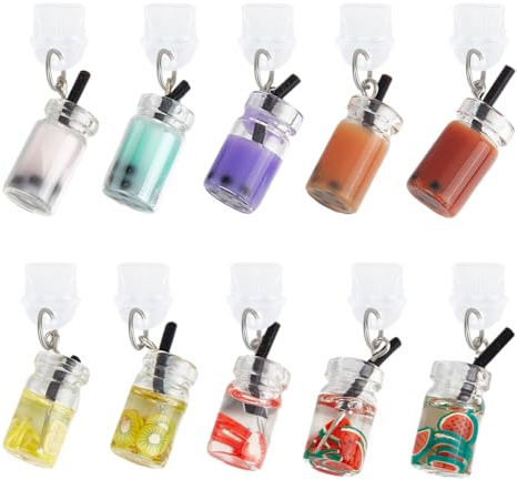 OLYCRAFT 10 Stück Milchteetasse Typ C Staubstecker Anhänger 3.5cm Telefon Staubschutzstecker Mit Glasflaschen Harz Getränkeanhängern Mobile Staubdichte Stecker Anschlusskappen Schutz