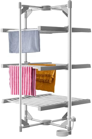 Vivo Technologies 3-Tier Heated Clothes Airer,36 Rails Clothes Drying Rack,150cm Heated Airer, Indoor Foldable Heated Shelves Dry Laundry,300W Efficient Drying Horse Rack 21M Drying Space