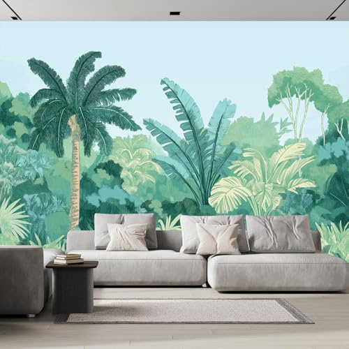 Papier Peint Panoramique Cocotier Rétro Plantes Médiévales Feuilles De Bananier 300×210 cm, Papier Peint Géant 3D Salon Chambre Salle à Manger Chambre d'Enfant Décoration Murale