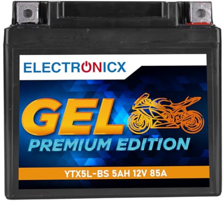 Electronicx GEL YTX5L-BS Batteria moto 12V 5Ah 85A – compatta, senza manutenzione, sigillata, anti-perdite e resistente a vibrazioni – batteria ad alte prestazioni per scooter, moto, quad, ATV