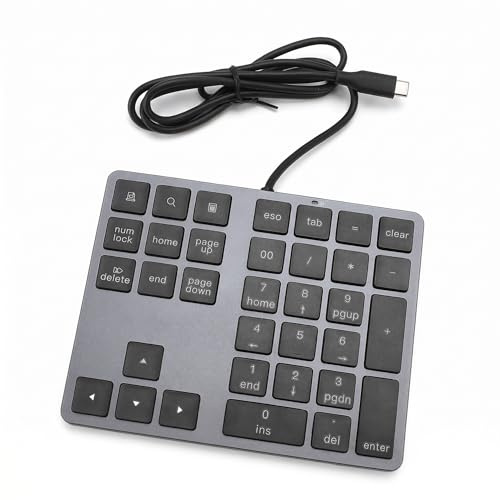 Zunate Teclado Numérico USB C, HUB 5 Gbps Teclado Numérico con Cable Tamaño Plam con Cable 34 Teclas Teclado Externo Negro Teclado Numérico con Cable Delgado para Entrada de Datos para