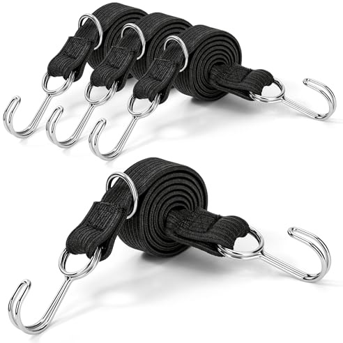 Spanngummi mit Haken, Flach Spanngurte 4 Set Spannband Gummizug, 100cm Elastisch Spannseile, Extra Stark Gummiseile Schwarz Gepäckspanner für Fahrrad Motorrad Autotransport Camping