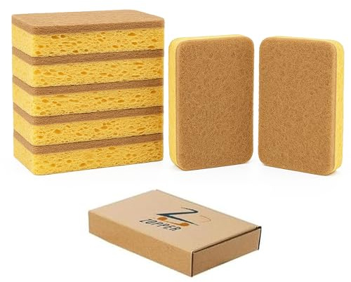 ZOPPER Eco Washing Up Sponges 8 Pack, Heavy Duty | Biodegradable Dish Sponges, with Scouring Pad, Compostable Kitchen Scrubbers, for Pots & Pans