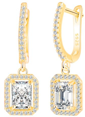 CPSLOVE Damen 925 Silber Ohrringe Luxus Quadrat Zirkonia Ohrhänger Mädchen French Clasp Creolen Elegante Geschenke Party Ohrschmuck Hochzeits Ohrringe