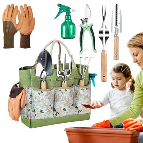 Pruojhw Kit d'Outils de Jardinage pour Femmes, Outillage Jardinage Résistant Et, Désherbeur Manuel pour Jardin avec Accessoires de Plantation, Creusage, Transplantation et Taille
