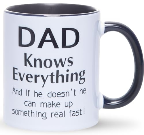 HilihoHaven DAD Knows Everything Funny Dad Mug Ceramic Coffee Cup Insulated for Hot Drinks Farher's Day Christmas, Birthday Gifts from Youngsters Daughter Son (White)