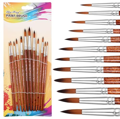 HJZHII 12 Stück Künstlerpinsel Pinsel Set, Nylonhaar Künstler Acrylpinsel Pinsel acrylfarbe Satz Acrylpinsel Aquarellpinsel Set für Ölgemälde Aquarell Acryl