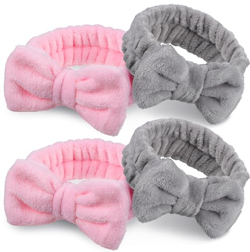 WRITWAA Pack de 4 Bandeaux Spa en Polaire Corail Confortables pour Femmes, Empêchant les Cheveux de Tomber, Sport Yoga