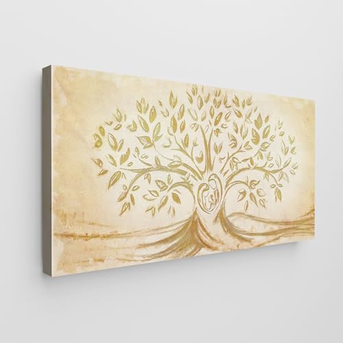 Giallobus - Quadro - Art Capezzale moderno II - Tela Standard - 140L x 70l cm - 06 - Sacra Famiglia e Albero della vita - Gold - Pronto da appendere - Quadri moderni per la casa