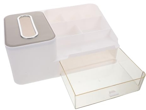 Amosfun Multi-Function Tissue Storage Box Drawer Skincare Makeup Organizer Desktop Napkin Holder Desktop Tissue Dispenser Lipstick Slot Organizer