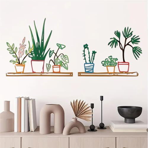 DUOOLN Metal Flowers Wall Art Decor, Minimalism Flower in Vase Hanging Iron Wall Decoration, Modern Plant Potted Wall Art Sculpture Sign, for Home Bedroom Bathroom Outdoor Indoor Kitchen - Color 2