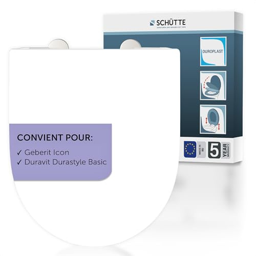 SCHÜTTE WC-Sitz passend zu Geberit Icon, Duravit DuraStyle Basic, mit Absenkautomatik made in EU, Abnehmbarer Klodeckel aus bruchsicherem Duroplast, Toilettendeckel und Brille bis zu 250kg belastbar
