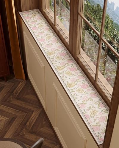 WhamtL Alfombrilla de Ventana Almohadilla para Repisa de Ventana con Estampado Floral, Cubierta Acolchada de PVC Antideslizante para Alféizar de Ventana(80x20cm(31x8in))