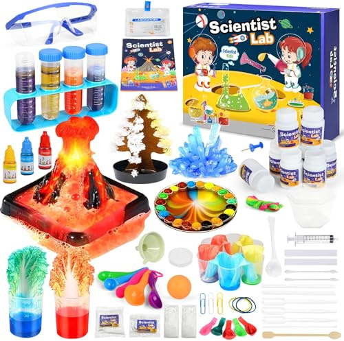 80+ Experimente für Kinder, Chemielabor Kristall Experimentierkasten, STEM Aktivitäten Spielzeug Geschenke, für Jungen Mädchen Chemie Set, Vulkan Wissenschaft Kit