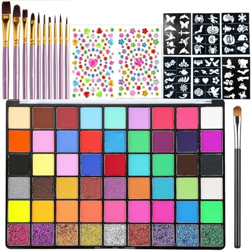 Kinder Gesichts Farben Kinderschminke Set, NACGUO 54 Farben Kinderschminken Set für Theaterschminke Karneval, Halloween Schminke Cosplay Gesicht Bodypainting Kit für Erwachsene Kids Maskenbildner