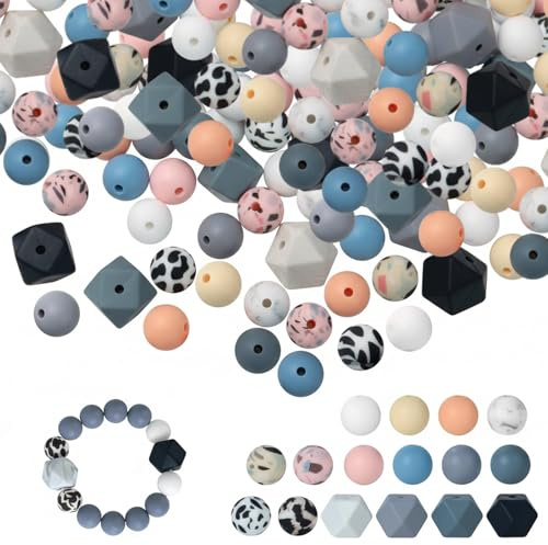 Silikonperlen für Armbänder, Armbänder Selber Machen Perlen für Schmuck DIY Halskette Armband Schlüsselanhänger Machen Stifte Handwerk, Polygon Bunte Bastelperlen