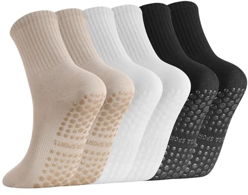 Utensilsto Pilates Socken Damen 36-41, Yoga Grip Baumwolle Socken | Rutschfeste Stoppersocken mit Noppen Crew Sportsocken für Barre Fitness Tanz