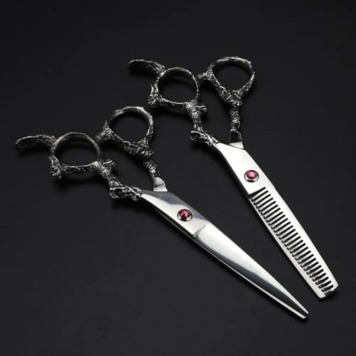 Hair Cutting Shears, 6 Inch Professional 440cSteel Silver Dragon Hair Scissors Haircut Thinning Barber Cutting Shears Hairdressing Scissors Set