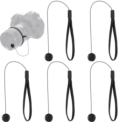 5 stycken linslockshållare med snöre – universellt säkerhetsband – camera lins Cap retention Strap för Nikon, Sony, Olympus | Perfekt för utomhusfotografering