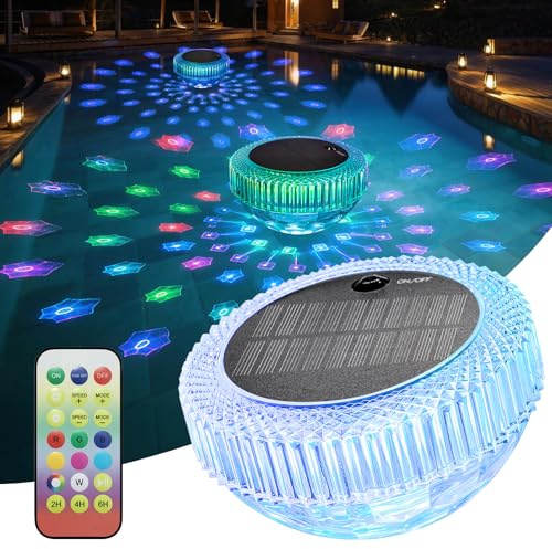 SIBI LIGHTING Schwimmende Poolbeleuchtung, Solar Poollicht mit Fernbedienung, RGBW Dynamisch Pool Beleuchtung, IP68 Wasserdicht Unterwasser Licht für Pool, Whirlpool, Teich, Garten