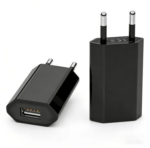 2 Unidad Alimentación USB, Fuente de Alimentación USB 5W, Adaptador Universal 5V 1A, Cargador Compatible con Teléfonos Móviles, Reloj Inteligente, Auriculares, Cámaras, Tablets, Nero
