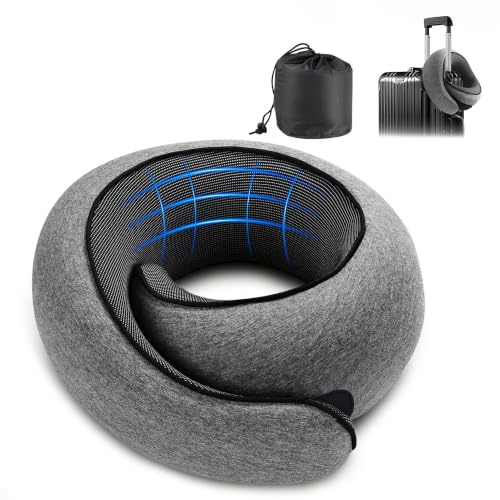 Daitore Nackenkissen Flugzeug, Reisekissen Memory Foam, Nackenhörnchen Erwachsene Kissen Mit Tragetasche für Reisen Flugzeug Auto Arbeit, Grau