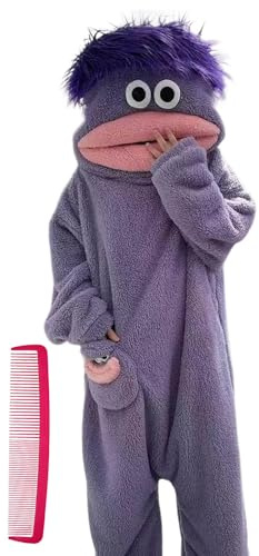Silly Wearable Onesie, Funny Monster Hooded Fleece, Mysig ultramjuk plysch One-Piece Loungewear, for vuxna Familjen roligt Avkopplande(Purple,Large)