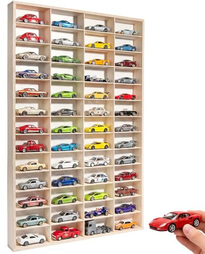 Creative Deco Setzkasten Holz Sammlervitrine für Autos 1:32 | 52 Fächer | Verstellbar | 78 x 49,5 x 5,5 cm | Vertikales Wandregal für Miniaturen | Schaukasten Vitrine Hängend Sammelbox Sammelvitrine