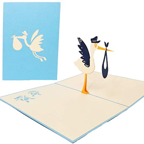 Favour Pop Up Biglietto di auguri per nascita – Cicogna a sonaglio, in un piccolo spazio un'opera d'arte filigranata. TN025