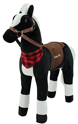 Sweety Toys 7660 plysch stående häst säkerhet! Little Black Diamond höjd 80 cm jättehäst, robust, stabil ridhäst, stålunderkonstruktion, ingen styroporform – mycket robust, ingen vingling,