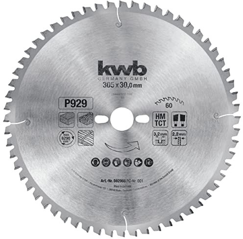 kwb Kreissägeblatt 305 x 30 mm, sehr feiner Schnitt, Sägeblatt geeignet für Arbeitsplatten, Holz und beschichtete Platten