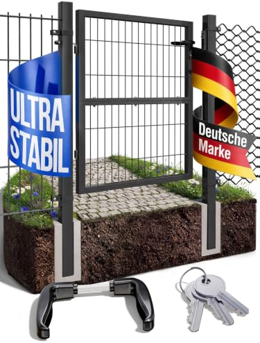 V2Aox Gartentor Gartentür Zauntür Zauntor Gartenpforte Quadratrohr Anthrazit Grün mit Schloss, Farbe/Türhöhe:Anthrazit / 100 cm