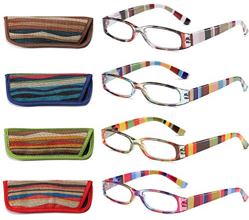 SOCTICK Reading Glasses 4 Pairs Fashion Ladies Readers Spring Hinge with Pattern Print Multicolor Eyeglasses for Women +2.5